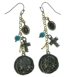 Silver-Tone & Gold-Tone Colored Metal Drop-Dangle-Earrings With Bead Accents #1992