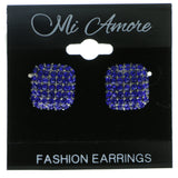 Blue & Silver-Tone Colored Metal Stud-Earrings With Crystal Accents #582