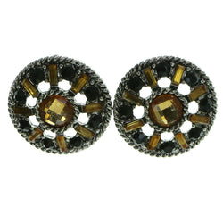 Silver-Tone & Multi Colored Metal Stud-Earrings With Faceted Accents #1993