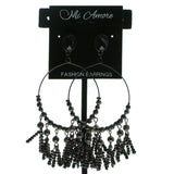 Bronze-Tone & Black Colored Metal Drop-Dangle-Earrings With Bead Accents #583