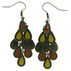Gold-Tone & Multi Colored Metal Drop-Dangle-Earrings With Colorful Accents #584