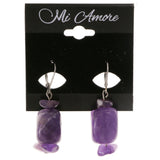 Purple & Silver-Tone Colored Metal Dangle-Earrings With Stone Accents #1999