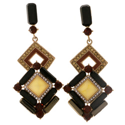 Colorful & Gold-Tone Colored Metal Dangle-Earrings With Crystal Accents #2002