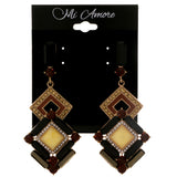 Colorful & Gold-Tone Colored Metal Dangle-Earrings With Crystal Accents #2002