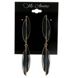 Blue & Gold-Tone Colored Metal Drop-Dangle-Earrings With Crystal Accents #2004