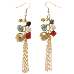 Colorful & Gold-Tone Colored Metal Dangle-Earrings With Bead Accents #2005