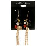 Colorful & Gold-Tone Colored Metal Dangle-Earrings With Bead Accents #2005