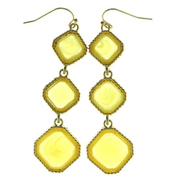 Gold-Tone & Yellow Colored Metal Drop-Dangle-Earrings With Faceted Accents #585