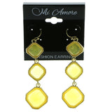 Gold-Tone & Yellow Colored Metal Drop-Dangle-Earrings With Faceted Accents #585
