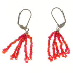 Colorful & Silver-Tone Colored Metal Dangle-Earrings With Bead Accents #2013
