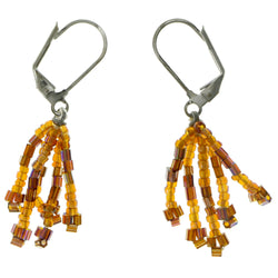 Brown & Amber Colored Acrylic Dangle-Earrings With Bead Accents #2012