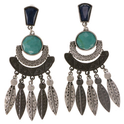 Colorful & Silver-Tone Colored Metal Drop-Dangle-Earrings With Crystal Accents #2019