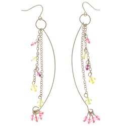 Colorful & Silver-Tone Colored Metal Dangle-Earrings With Bead Accents #2021
