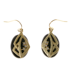 Gold-Tone & Black Colored Metal Dangle-Earrings With Crystal Accents #2023