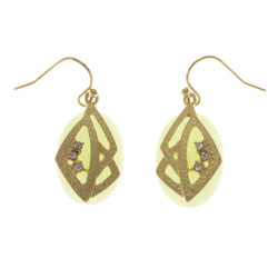 Gold-Tone & Green Colored Metal Dangle-Earrings With Crystal Accents #2024