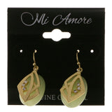 Gold-Tone & Green Colored Metal Dangle-Earrings With Crystal Accents #2024