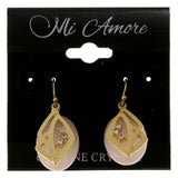 Gold-Tone & Pink Colored Metal Dangle-Earrings With Bead Accents #2025