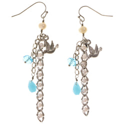 Birds Dangle-Earrings With Crystal Accents Gold-Tone & Gray Colored #2027
