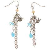 Birds Dangle-Earrings With Crystal Accents Gold-Tone & Gray Colored #2027