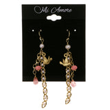Birds Dangle-Earrings With Bead Accents Gold-Tone & Multi Colored #2028