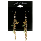 Birds Dangle-Earrings With Bead Accents Colorful & Gold-Tone Colored #2029
