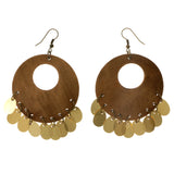 Brown & Gold-Tone Colored Wooden Dangle-Earrings #2034