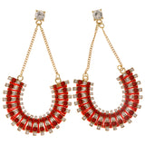 Red & Gold-Tone Colored Metal Drop-Dangle-Earrings With Crystal Accents #2037