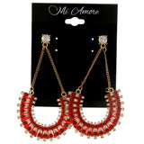 Red & Gold-Tone Colored Metal Drop-Dangle-Earrings With Crystal Accents #2037