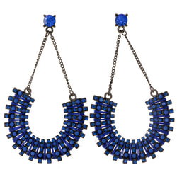 Blue & Black Colored Metal Drop-Dangle-Earrings With Crystal Accents #2038