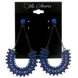 Blue & Black Colored Metal Drop-Dangle-Earrings With Crystal Accents #2038