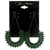 Green & Black Colored Metal Drop-Dangle-Earrings With Crystal Accents #2039
