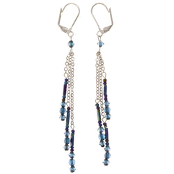 Colorful & Silver-Tone Colored Metal Dangle-Earrings With Bead Accents #2047
