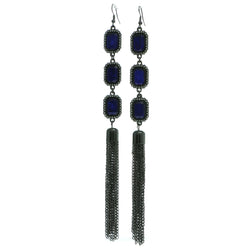 Blue & Silver-Tone Colored Metal Dangle-Earrings With Crystal Accents #589