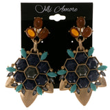 Colorful & Gold-Tone Colored Metal Clip-On-Earrings With Crystal Accents #2049