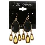 Colorful & Gold-Tone Colored Metal Dangle-Earrings With Crystal Accents #2048