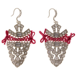 Silver-Tone & Pink Colored Metal Dangle-Earrings With Crystal Accents #2052