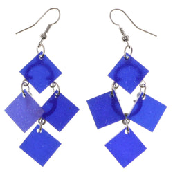Glitter Dangle-Earrings Blue & Silver-Tone Colored #2054