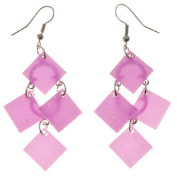 Glitter Dangle-Earrings Purple & Silver-Tone Colored #2055