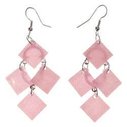 Glitter Dangle-Earrings Pink & Silver-Tone Colored #2056