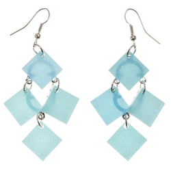 Glitter Dangle-Earrings Blue & Silver-Tone Colored #2057
