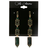 Green & Gold-Tone Colored Metal Drop-Dangle-Earrings With Crystal Accents #2059