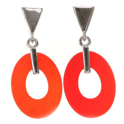 Red & Silver-Tone Colored Acrylic Dangle-Earrings #2066