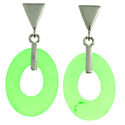 Green & Silver-Tone Colored Acrylic Dangle-Earrings #2068