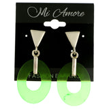 Green & Silver-Tone Colored Acrylic Dangle-Earrings #2068