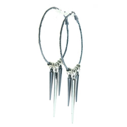 Spike Glitter Hoop-Earrings With Bead Accents Blue & Silver-Tone Colored #592