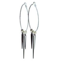 Glittery Hoop-Earrings With Drop Accents Silver-Tone & Gray Colored #593