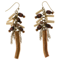 Colorful Wooden Dangle-Earrings With Bead Accents #2070