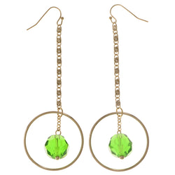 Green & Gold-Tone Colored Metal Dangle-Earrings With Crystal Accents #2073