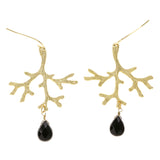 Branches Dangle-Earrings With Crystal Accents Gold-Tone & Black Colored #2081