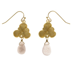 Flowers Dangle-Earrings With Stone Accents Gold-Tone & Gray Colored #2083